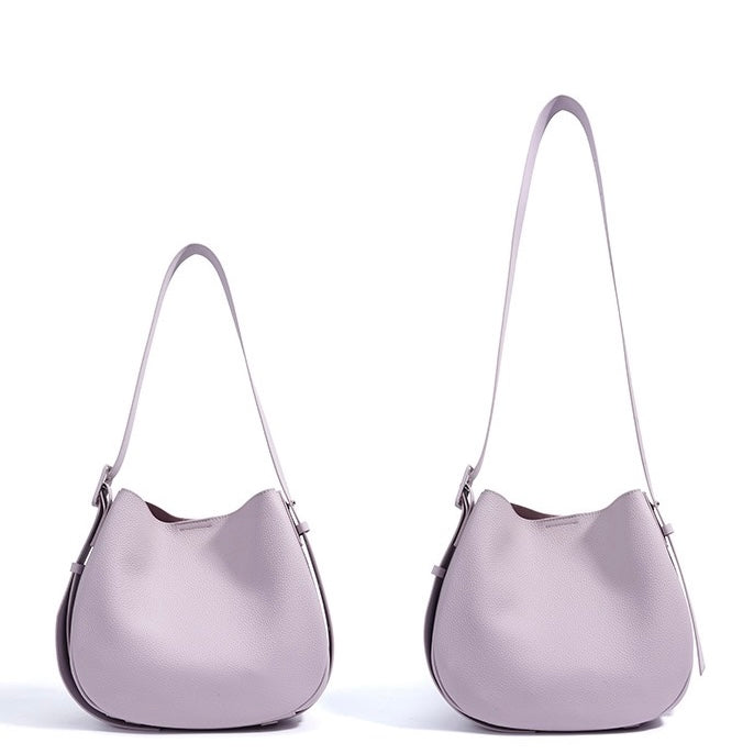 Womens Genuine Leather Wide Strap Commuter Bucket Shoulder Bag