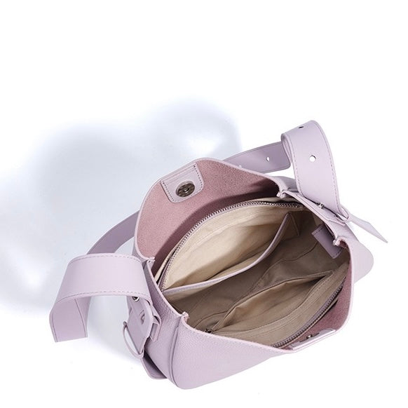 Womens Genuine Leather Wide Strap Commuter Bucket Shoulder Bag