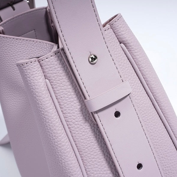 Womens Genuine Leather Wide Strap Commuter Bucket Shoulder Bag