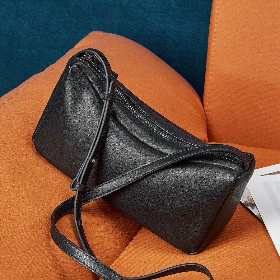 Womens Genuine Leather Minimalist Soft Crossbody Shoulder Bag