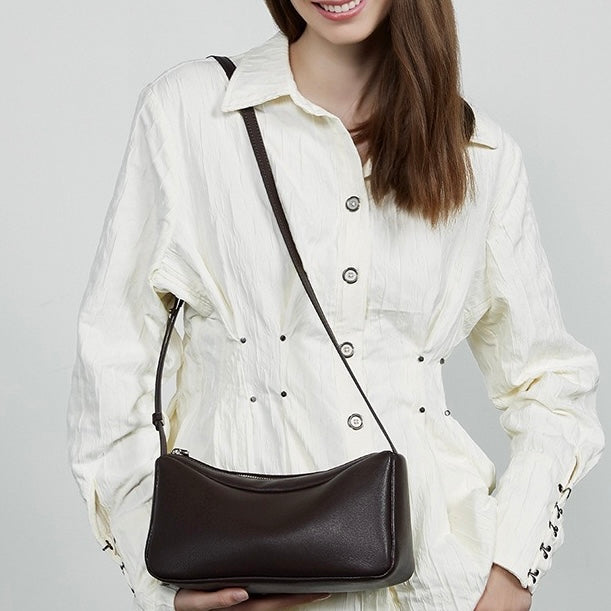 Womens Genuine Leather Minimalist Soft Crossbody Shoulder Bag