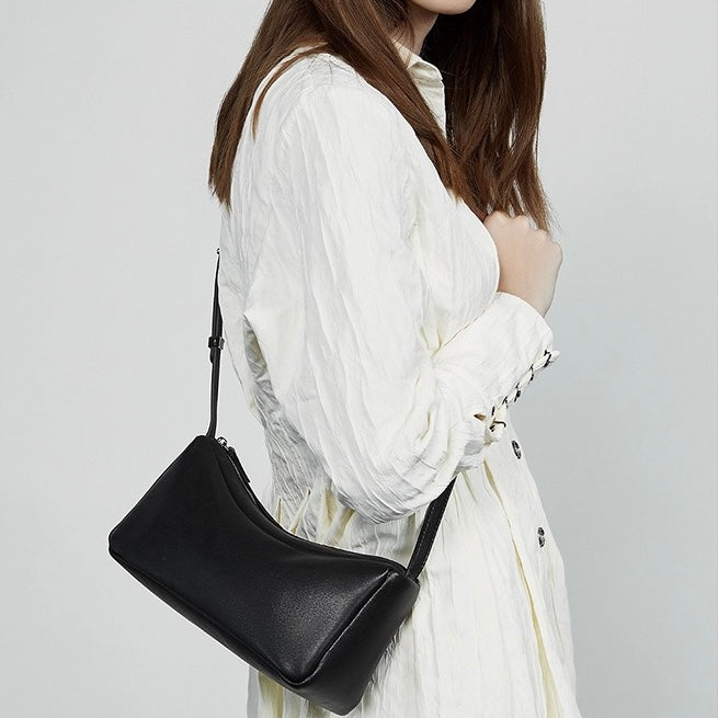 Womens Genuine Leather Minimalist Soft Crossbody Shoulder Bag