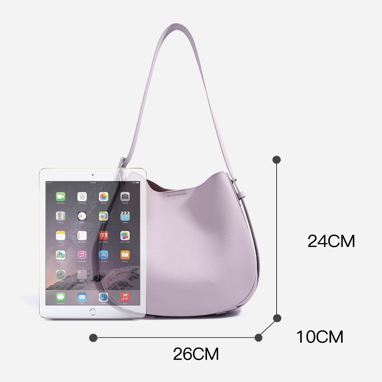 Womens Genuine Leather Wide Strap Commuter Bucket Shoulder Bag