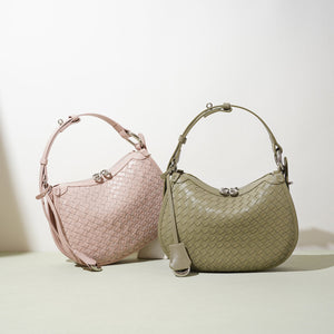 Woven Genuine Leather Crescent Shoulder Bag  Spring Summer 2025 Edition