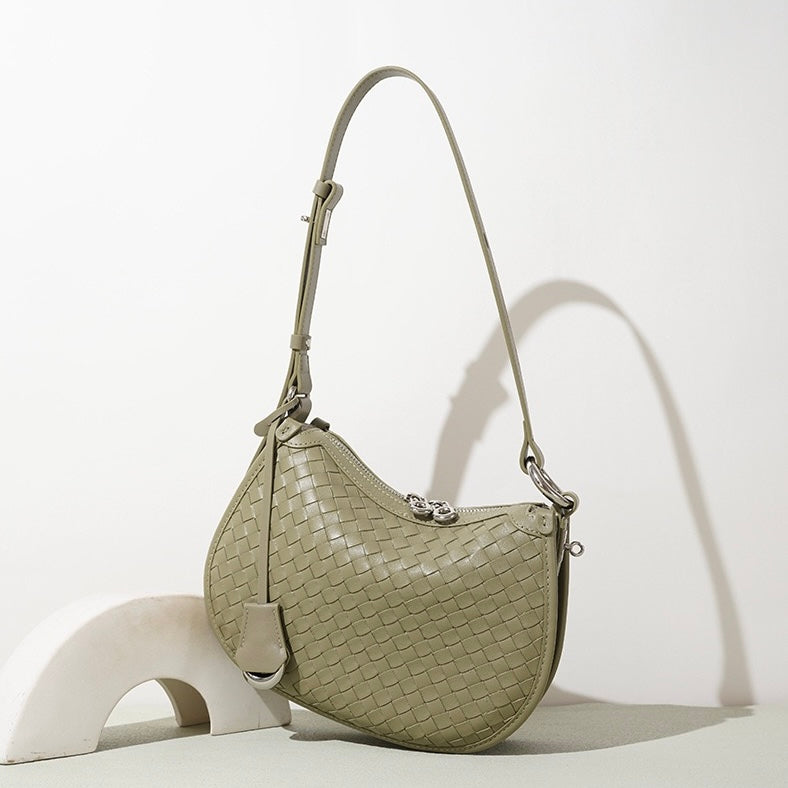 Woven Genuine Leather Crescent Shoulder Bag  Spring Summer 2025 Edition
