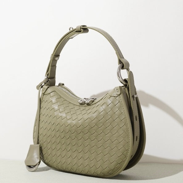 Woven Genuine Leather Crescent Shoulder Bag  Spring Summer 2025 Edition