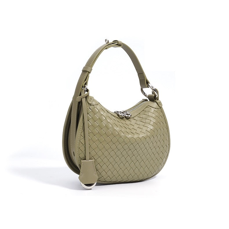 Woven Genuine Leather Crescent Shoulder Bag  Spring Summer 2025 Edition