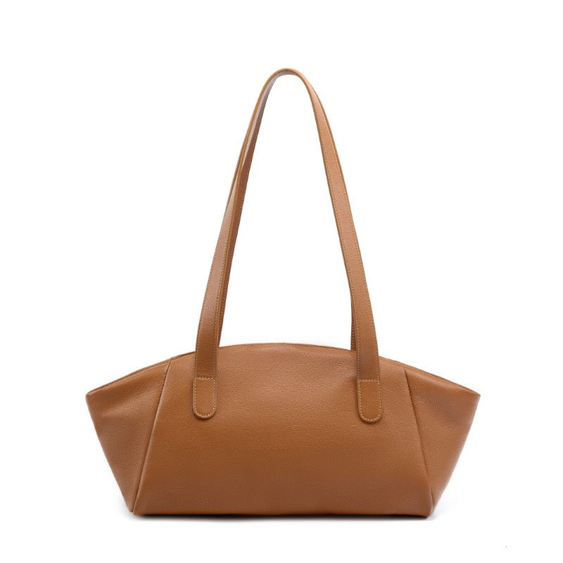 Womens Genuine Leather Winged Pleated Tote  Minimalist Large Capacity Commuter Bag