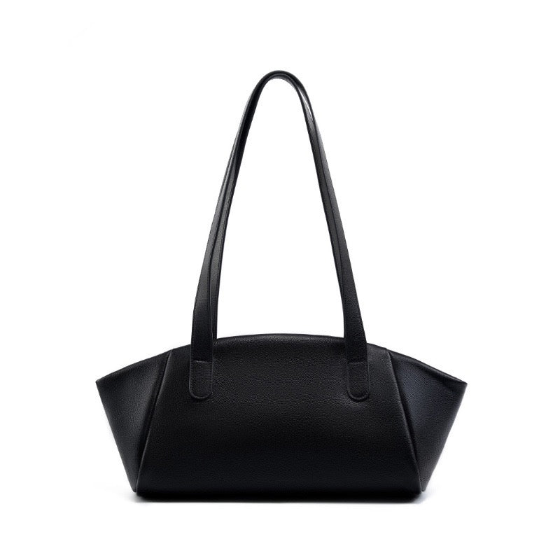 Womens Genuine Leather Winged Pleated Tote  Minimalist Large Capacity Commuter Bag