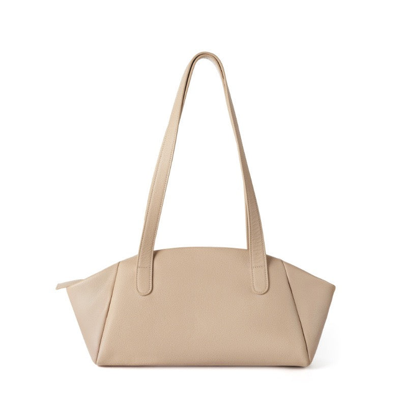 Womens Genuine Leather Winged Pleated Tote  Minimalist Large Capacity Commuter Bag