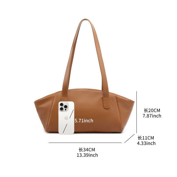 Womens Genuine Leather Winged Pleated Tote  Minimalist Large Capacity Commuter Bag