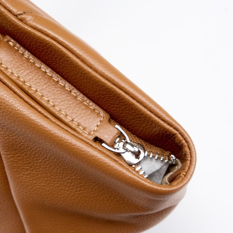 Womens Genuine Leather Winged Pleated Tote  Minimalist Large Capacity Commuter Bag