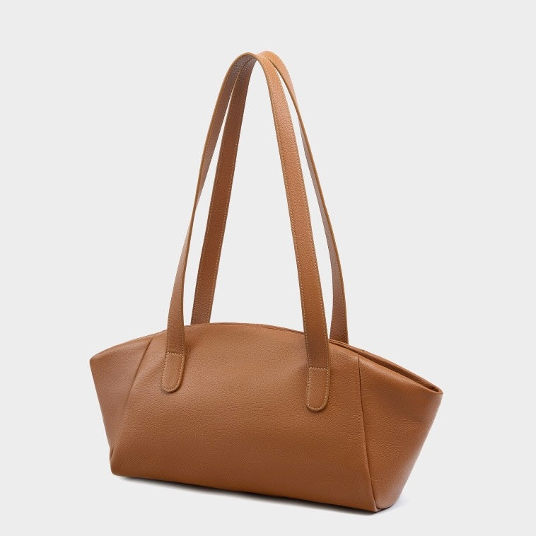 Womens Genuine Leather Winged Pleated Tote  Minimalist Large Capacity Commuter Bag