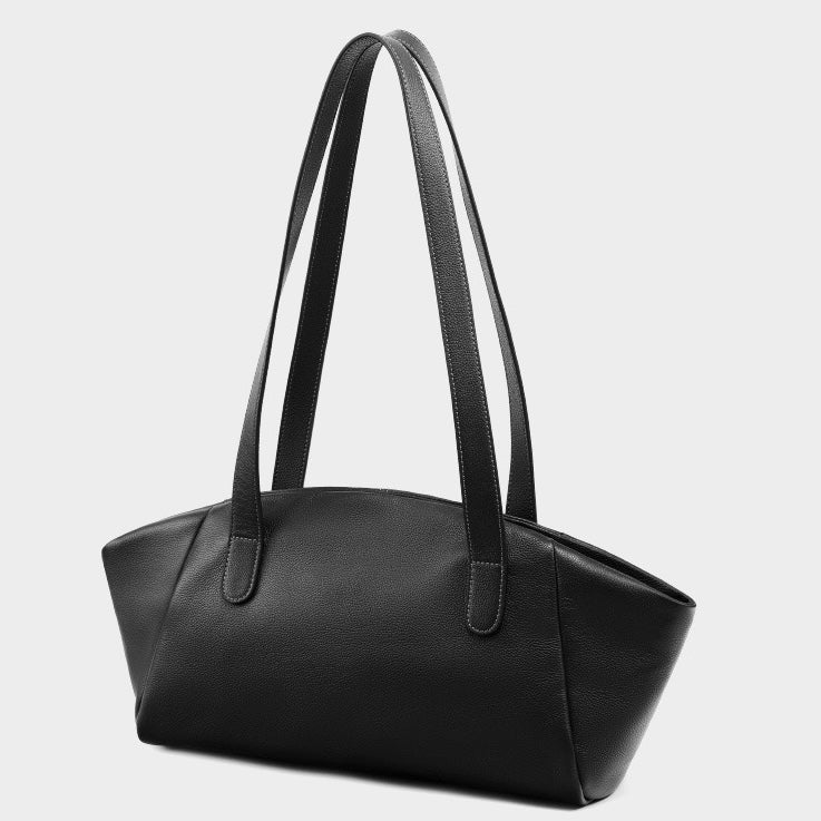 Womens Genuine Leather Winged Pleated Tote  Minimalist Large Capacity Commuter Bag