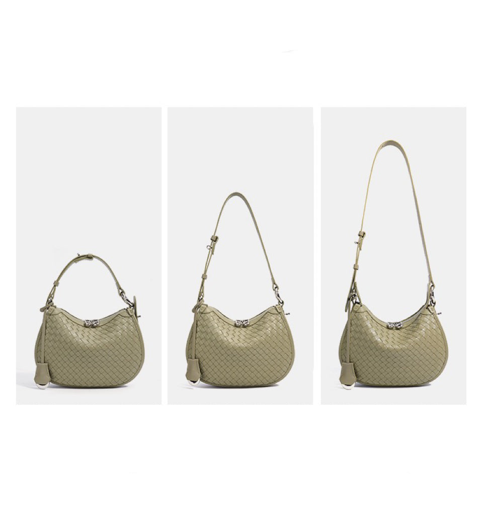 Woven Genuine Leather Crescent Shoulder Bag  Spring Summer 2025 Edition