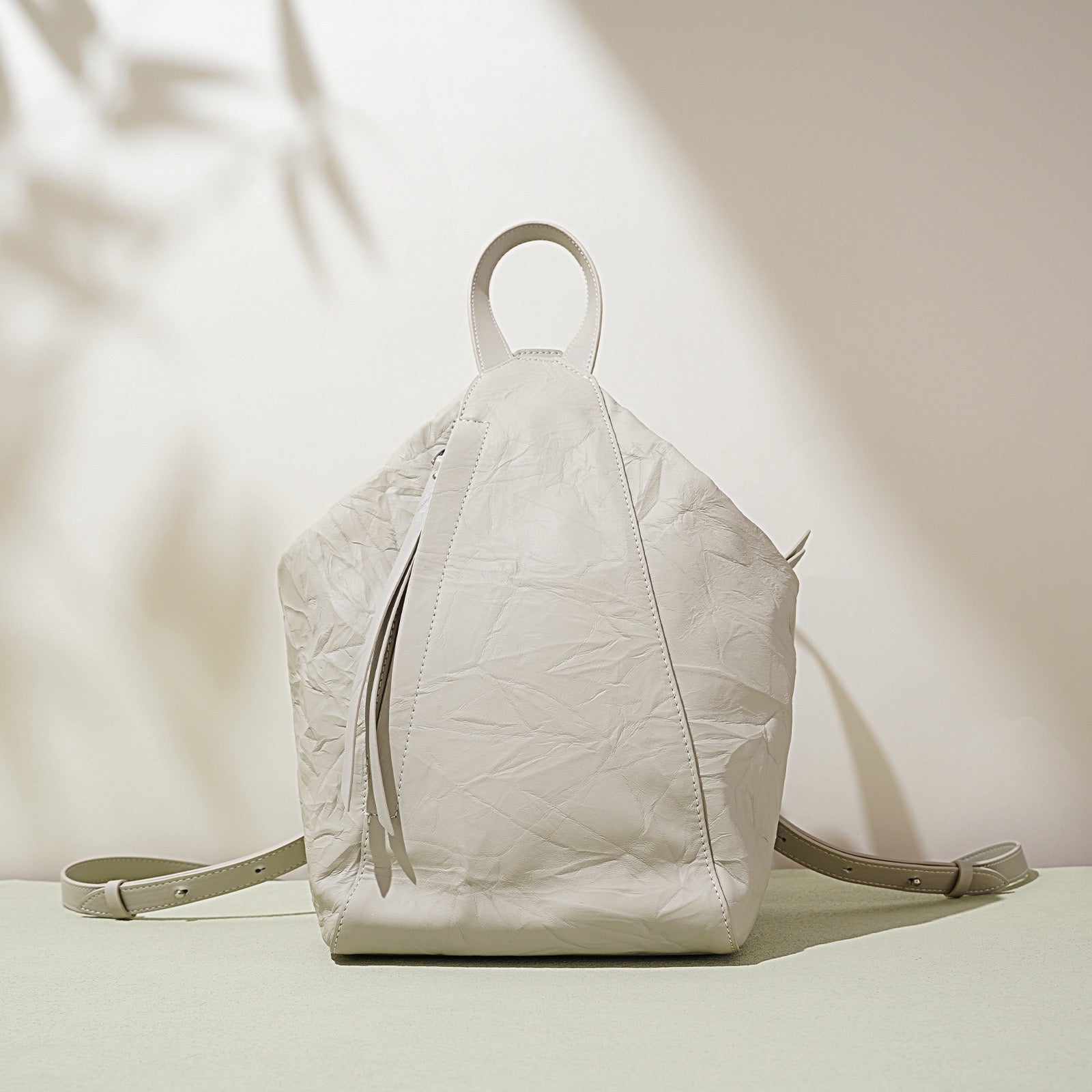 Womens Genuine Leather Niche Pleated Convertible Backpack