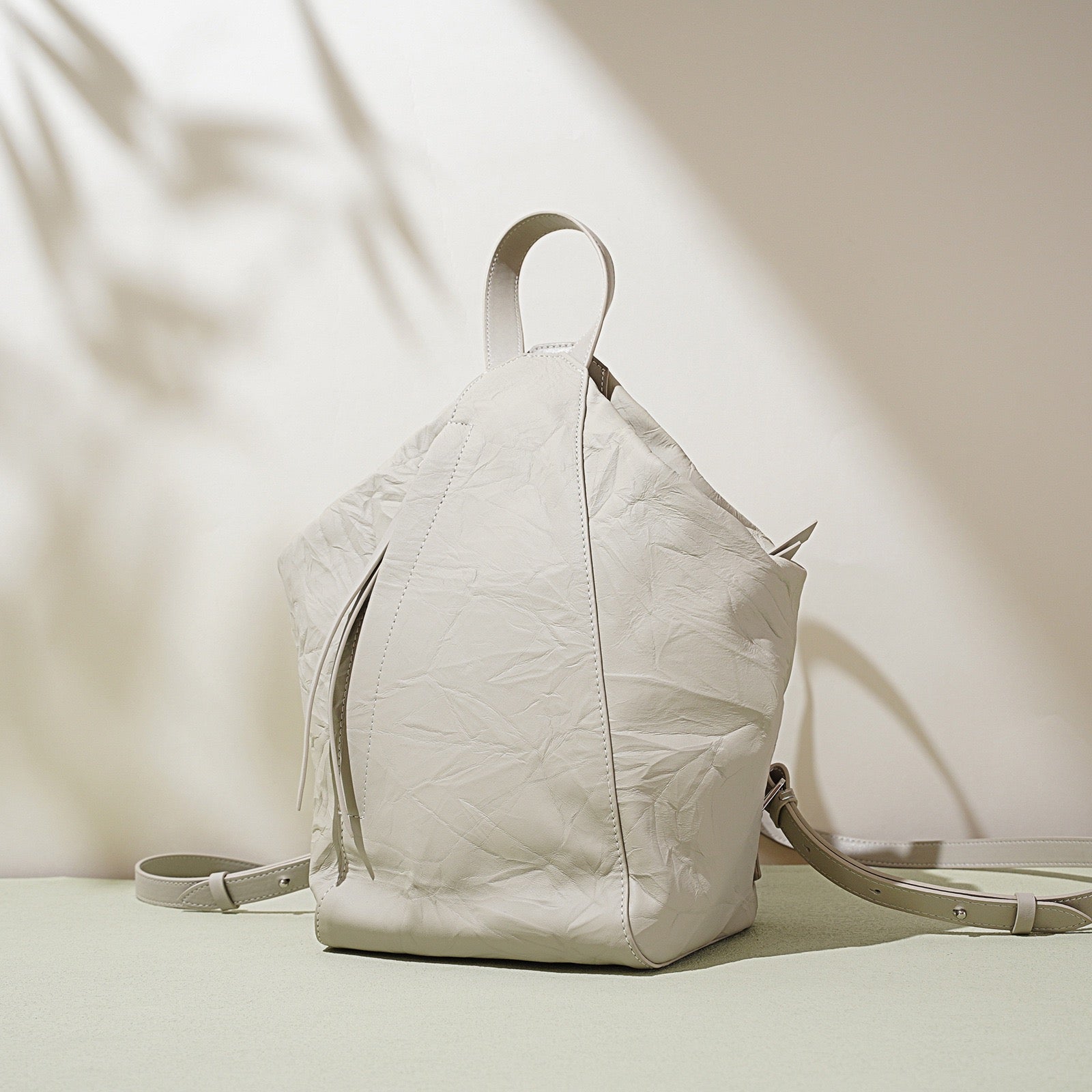 Womens Genuine Leather Niche Pleated Convertible Backpack