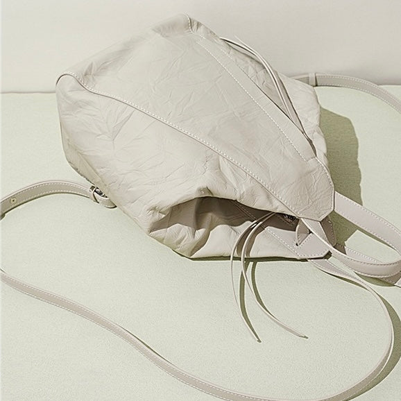 Womens Genuine Leather Niche Pleated Convertible Backpack