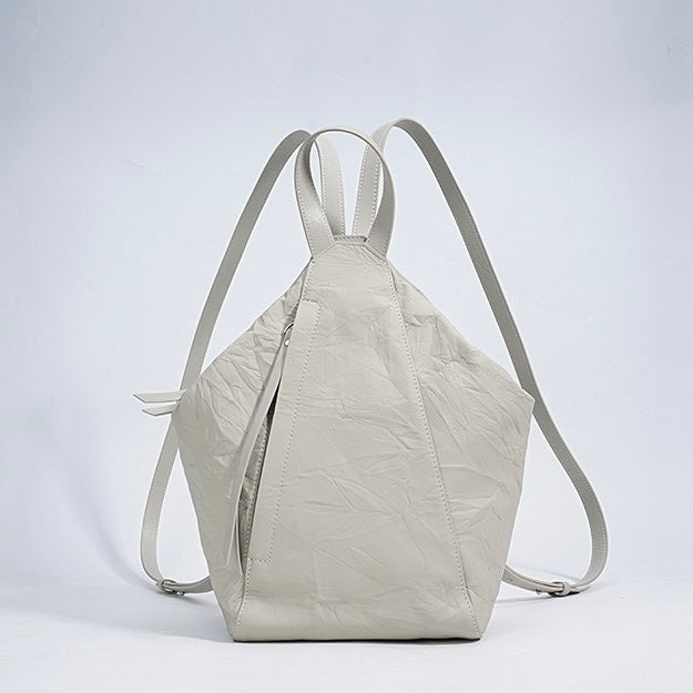 Womens Genuine Leather Niche Pleated Convertible Backpack