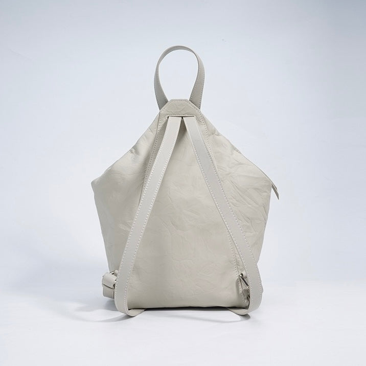 Womens Genuine Leather Niche Pleated Convertible Backpack