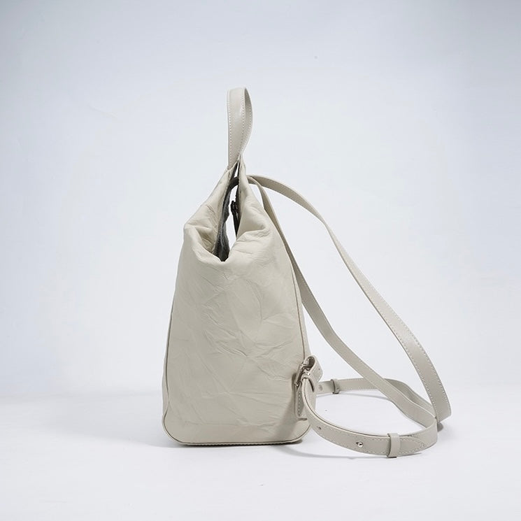 Womens Genuine Leather Niche Pleated Convertible Backpack