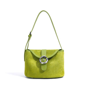 Womens Matte Genuine Leather Colorblock Handheld Crossbody Bag