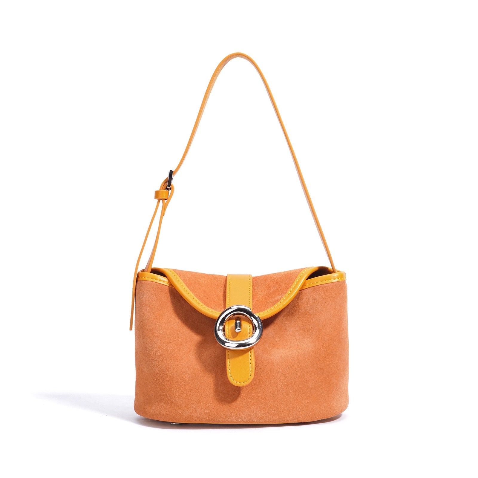 Womens Matte Genuine Leather Colorblock Handheld Crossbody Bag