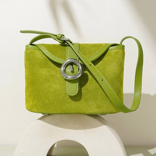 Womens Matte Genuine Leather Colorblock Handheld Crossbody Bag