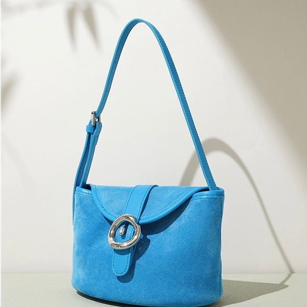 Womens Matte Genuine Leather Colorblock Handheld Crossbody Bag