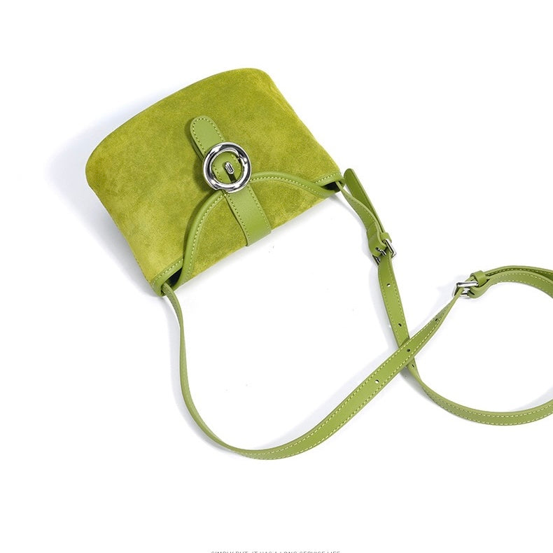 Womens Matte Genuine Leather Colorblock Handheld Crossbody Bag
