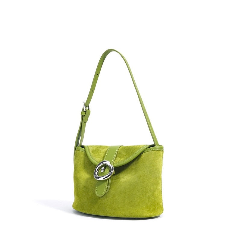 Womens Matte Genuine Leather Colorblock Handheld Crossbody Bag