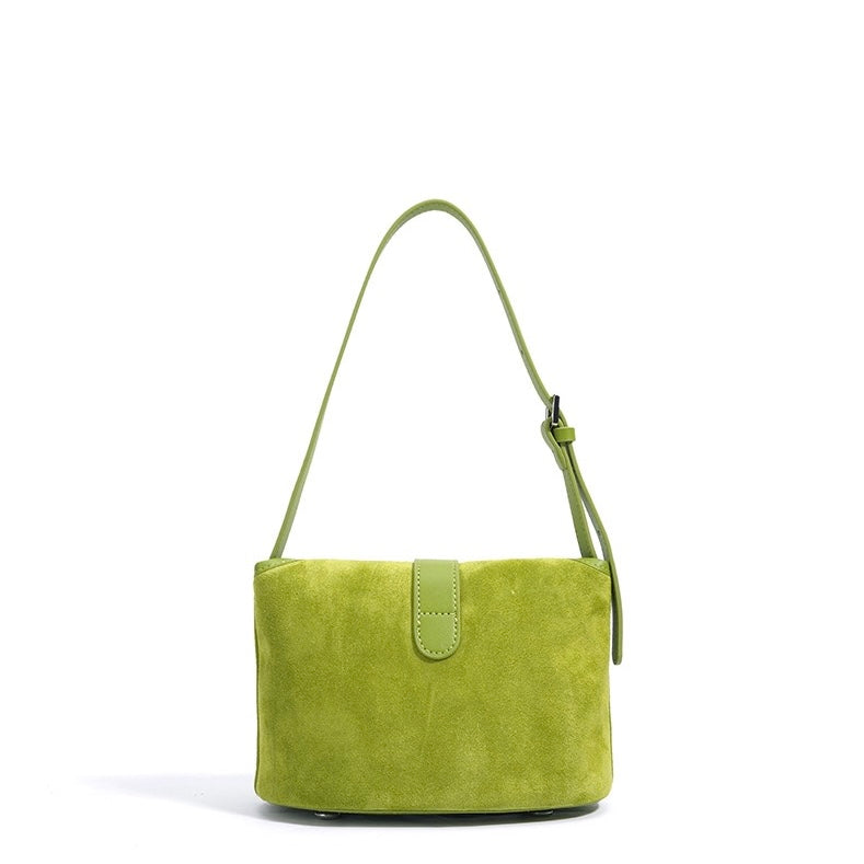 Womens Matte Genuine Leather Colorblock Handheld Crossbody Bag