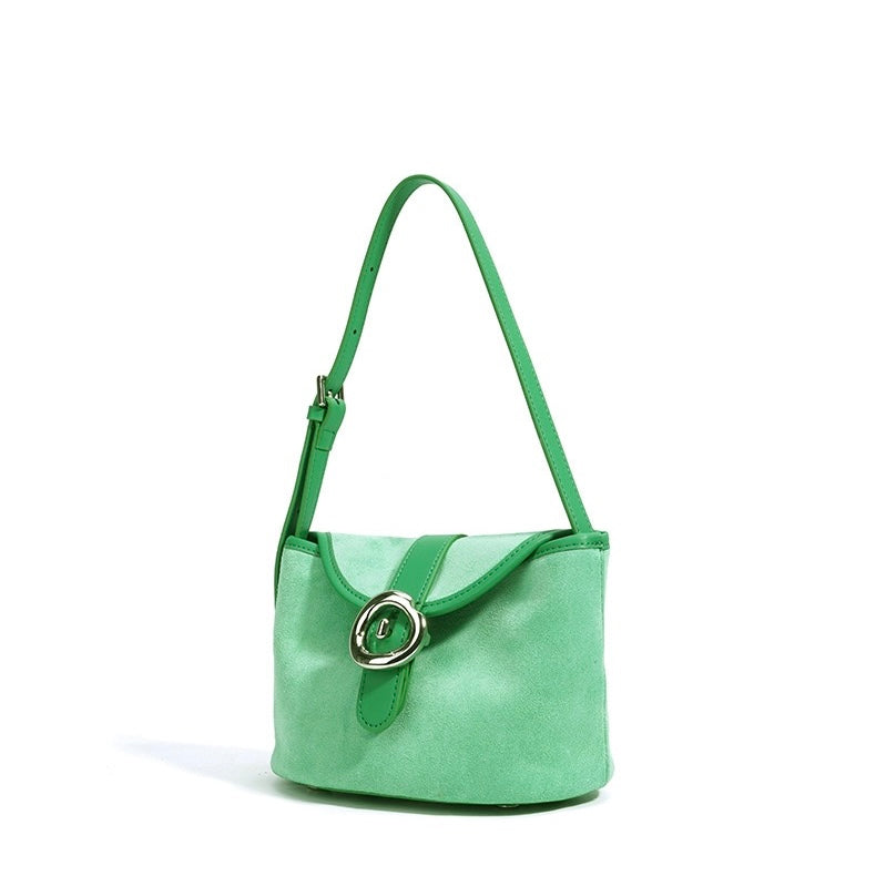 Womens Matte Genuine Leather Colorblock Handheld Crossbody Bag