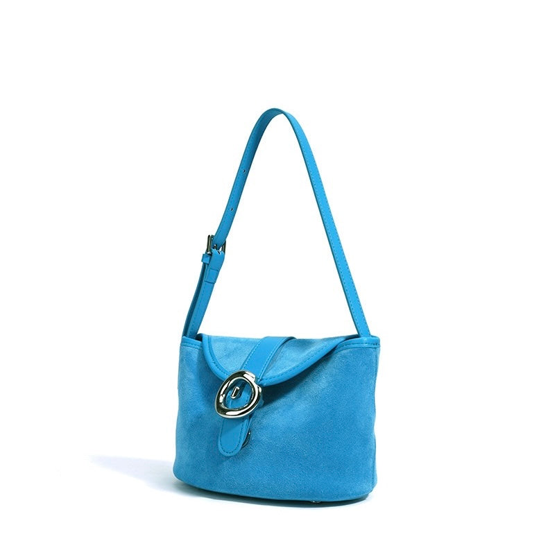 Womens Matte Genuine Leather Colorblock Handheld Crossbody Bag