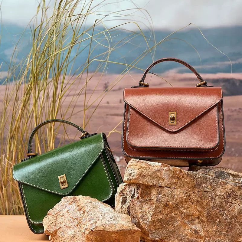 Womens Genuine Leather Postman Crossbody Shoulder Tote Bag in Elegant