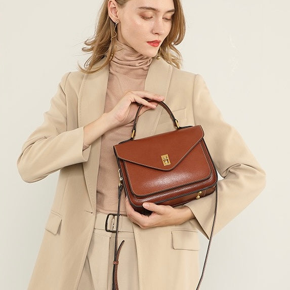 Womens Genuine Leather Postman Crossbody Shoulder Tote Bag in Elegant