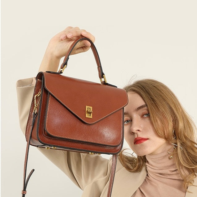 Womens Genuine Leather Postman Crossbody Shoulder Tote Bag in Elegant