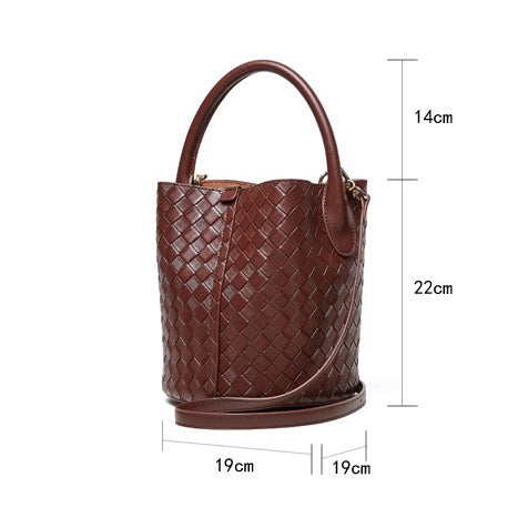 Womens Luxury Genuine Leather Woven Bucket Crossbody Handbag