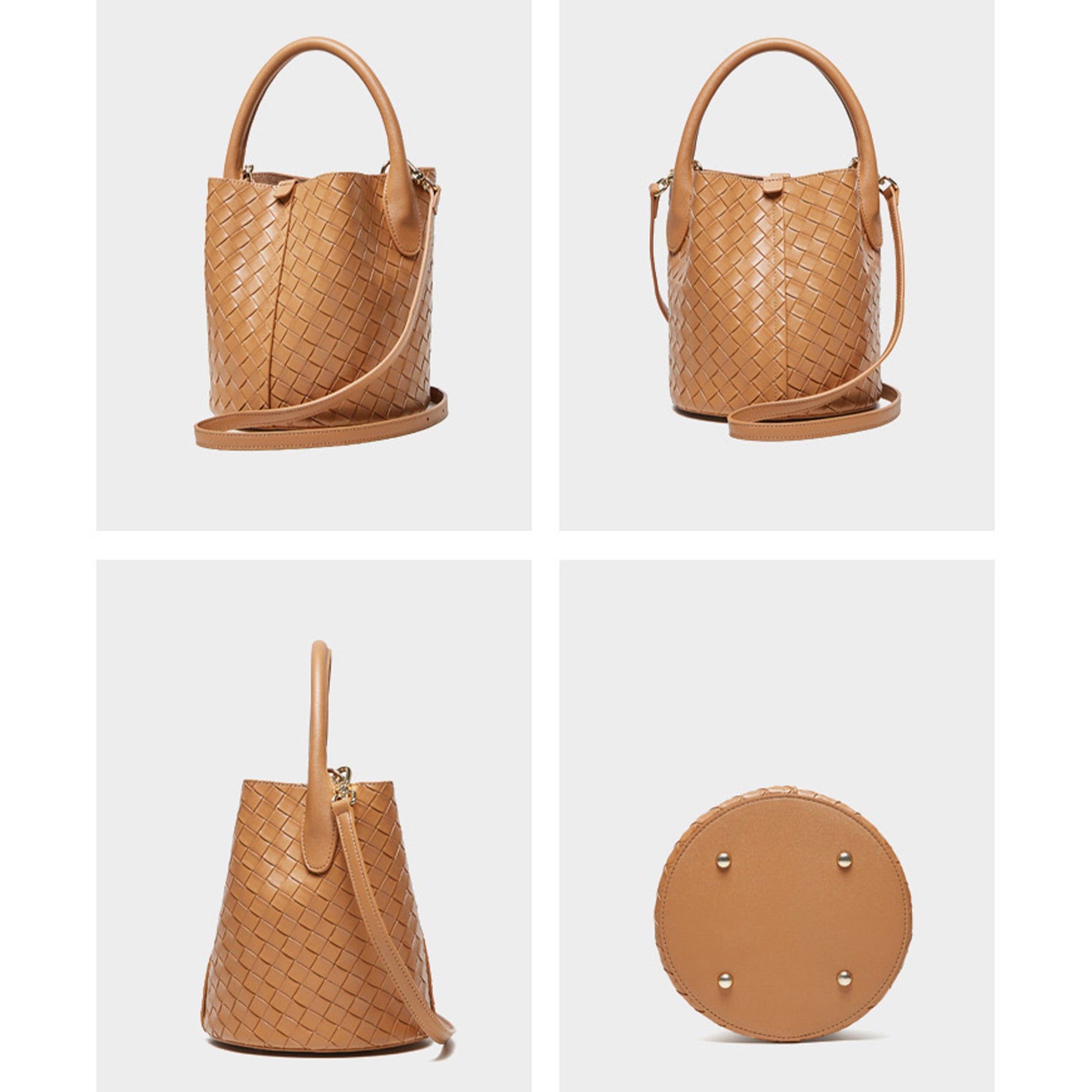 Womens Luxury Genuine Leather Woven Bucket Crossbody Handbag