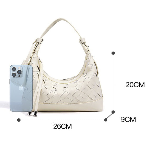 Womens Genuine Leather Woven Dumpling Shoulder & Crossbody Bag