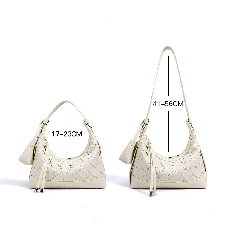 Womens Genuine Leather Woven Dumpling Shoulder & Crossbody Bag