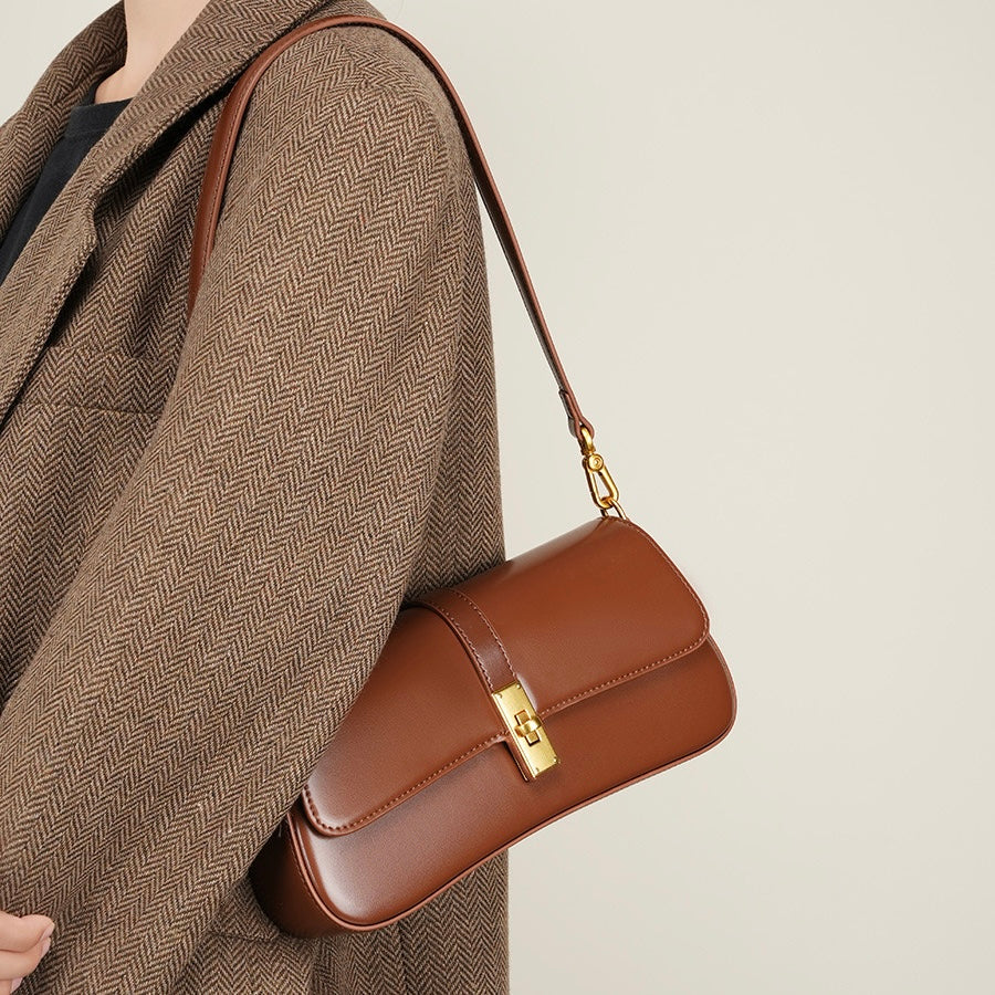 Womens Genuine Leather Vintage Crossbody Shoulder Baguette Bag