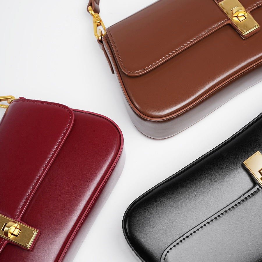 Womens Genuine Leather Vintage Crossbody Shoulder Baguette Bag