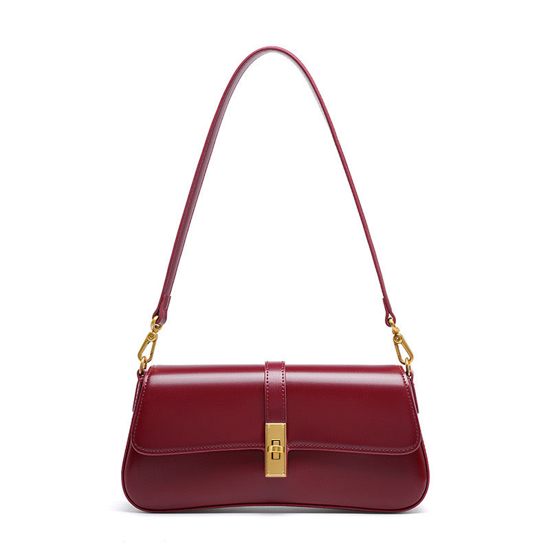 Womens Genuine Leather Vintage Crossbody Shoulder Baguette Bag