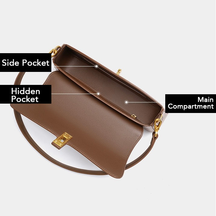 Womens Genuine Leather Vintage Crossbody Shoulder Baguette Bag
