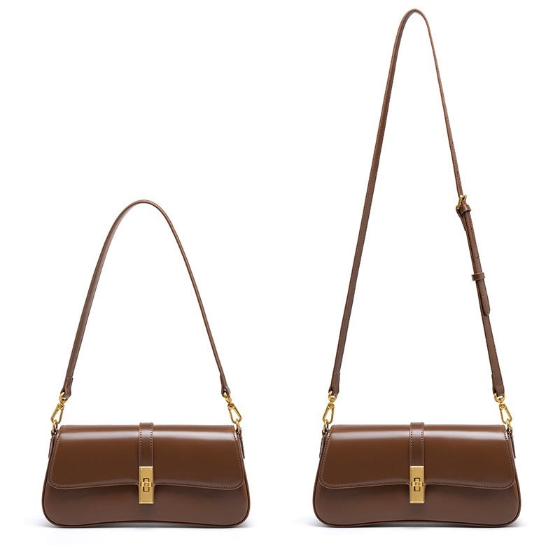 Womens Genuine Leather Vintage Crossbody Shoulder Baguette Bag