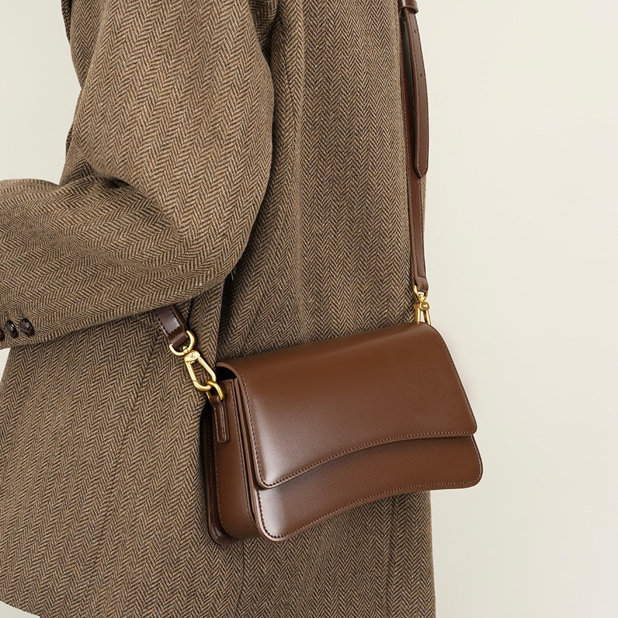 Womens Genuine Leather Multifunctional Baguette Shoulder Bag with French Chic