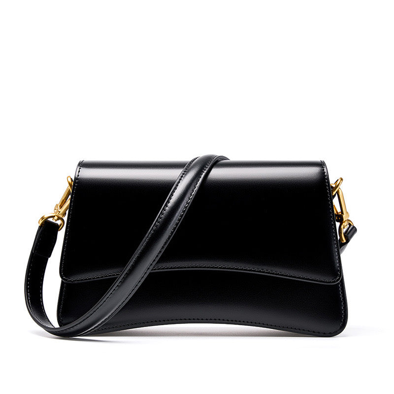 Womens Genuine Leather Multifunctional Baguette Shoulder Bag with French Chic