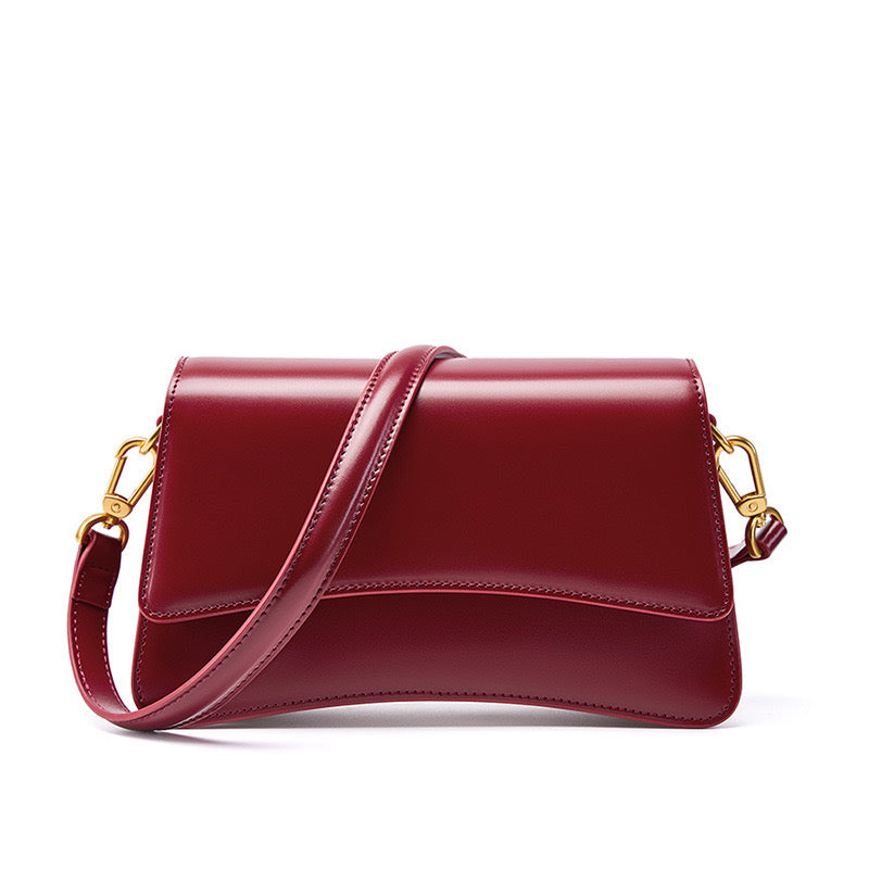 Womens Genuine Leather Multifunctional Baguette Shoulder Bag with French Chic