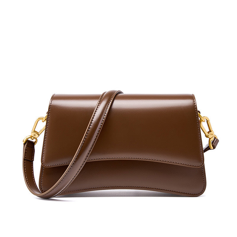 Womens Genuine Leather Multifunctional Baguette Shoulder Bag with French Chic